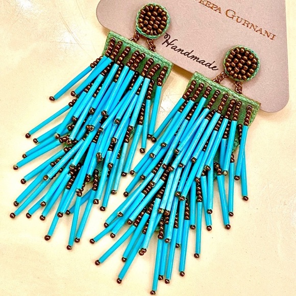 NWT Deepa Gurnani Beaded Gold Statement Earrings - Picture 2 of 12